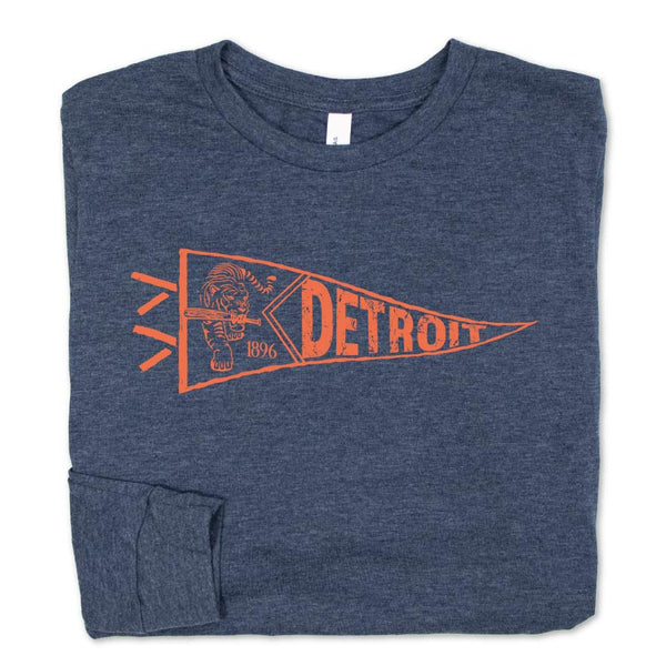 Detroit Tigers Baseball Long Sleeve Tee & Crews at Michigan Vibes M / Black Heather