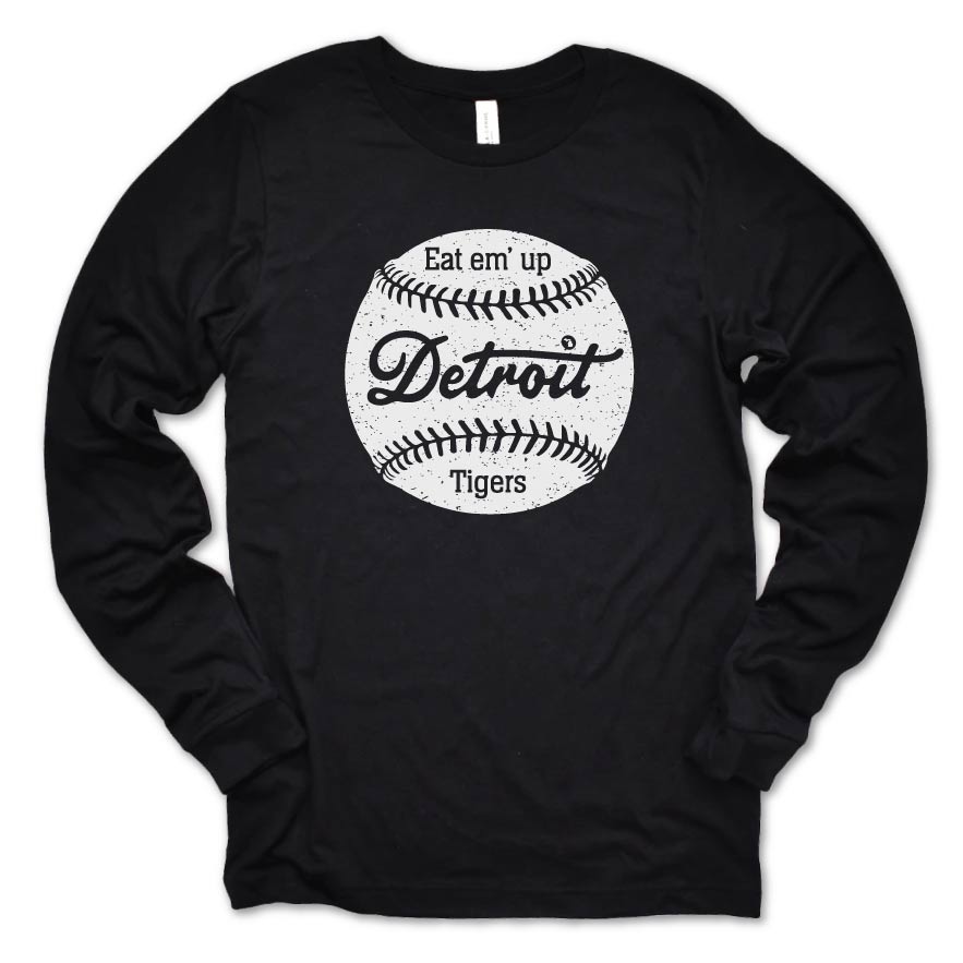 Eat Em' Up Detroit Tigers Long Sleeve Tee at Michigan Vibes Store. XS / Black Heather