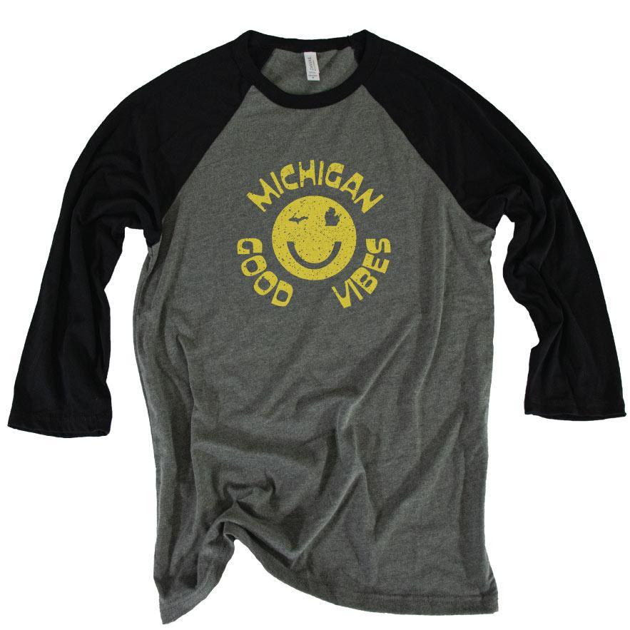 Happy Vibes 3/4 Baseball Tee - Michigan Vibes