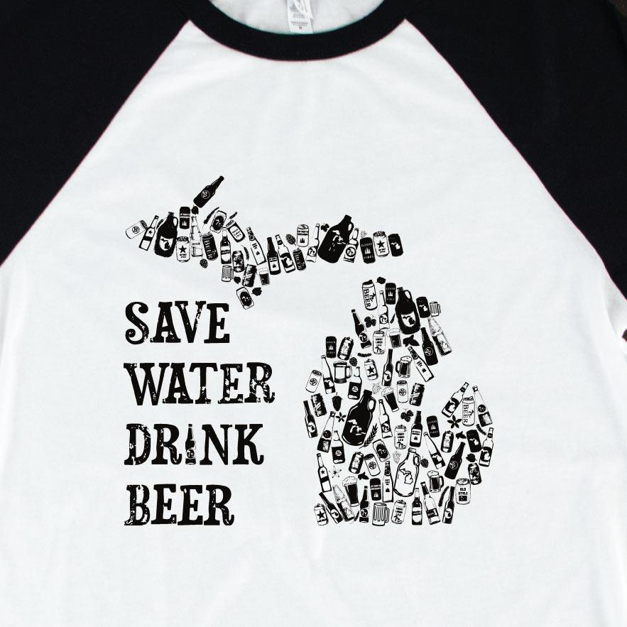 Save the Water 3/4 Baseball Tee - Michigan Vibes